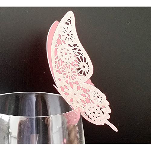 GIVBRO Lot de 50 Cartes Marque-Place en Forme de Papillon pour Table - Carte de Bienvenue Bouquet pour Décoration de Mariage Rose