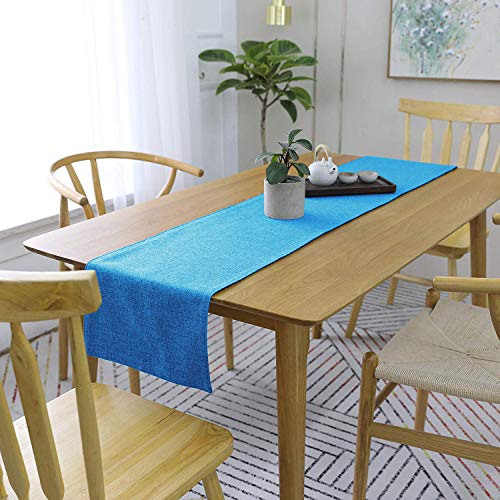 Image of Khooti Jute Dining Table Runner for 2 Seater | 12 x 36 inches | Bondi Blue| Heat Resistant | Table Runner for Dining Table , Coffee Table , Centre Table , Wedding Party | Two Sided | Washable