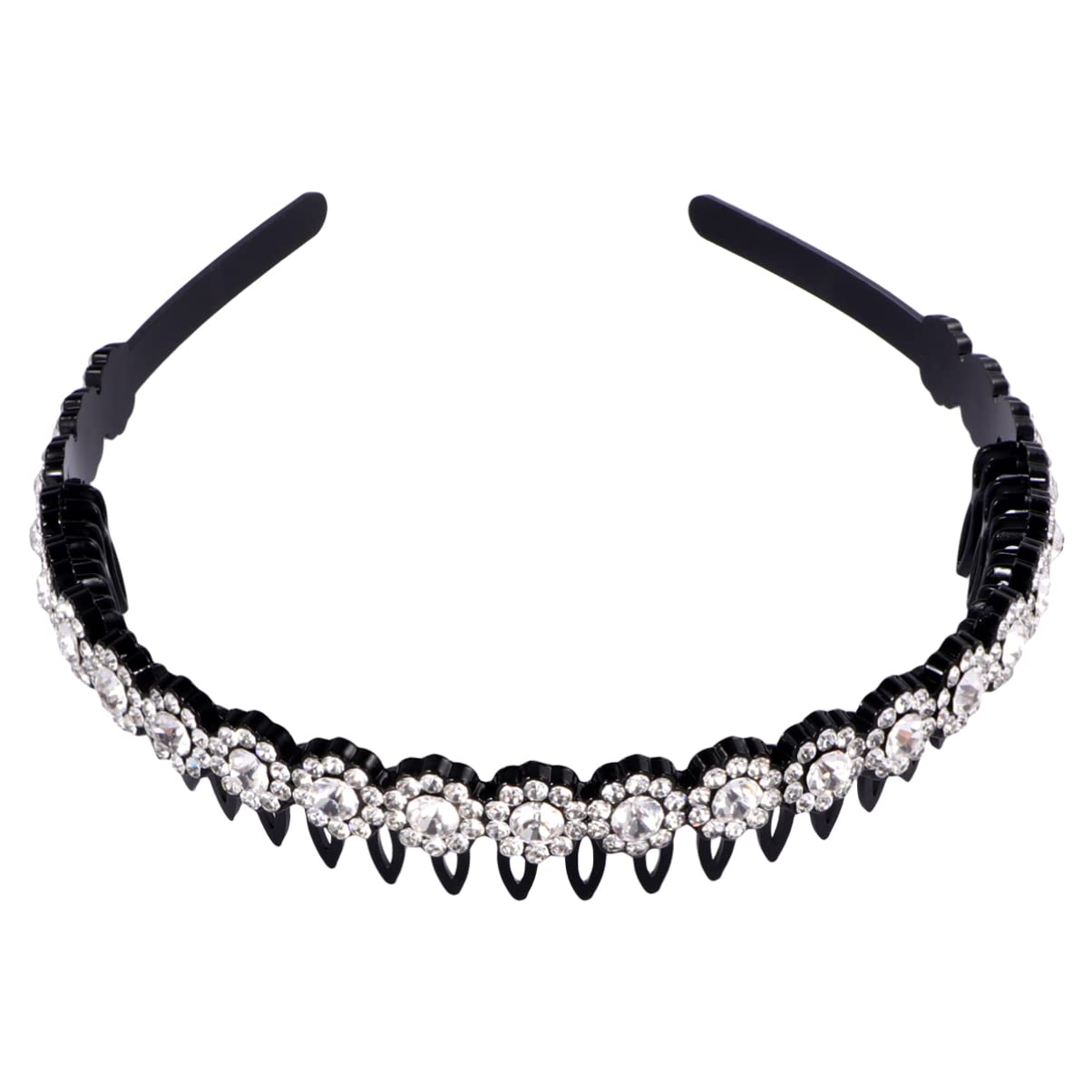 Cheveux Dames Vague Bling Coiffure Strass Dame avec Peigne de Plage Bandeau Femmes Anti-dérapant Dents Douces Fleur Bandeau cerceaux Accessoire Anti-dérapant Couvre-Chef et avec