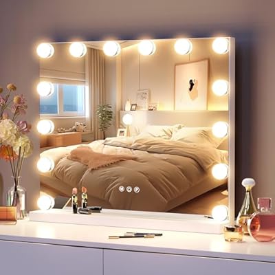 MICLIONLED Hollywood Vanity Mirror with 14 LED Bulbs, Professional Lighted Makeup Mirror with Adjustable Brightness & 3 Color Temperatures, Light up Mirror for Bathroom, Dressing Room