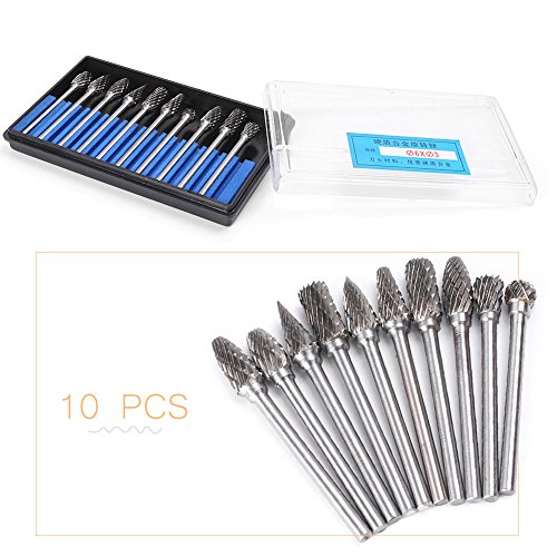 Cninba13 10PCS 6MM Head Tungsten Carbide Rotary Burr Set Grinder Drill Rotary Burrs Cutting Metal Polishing