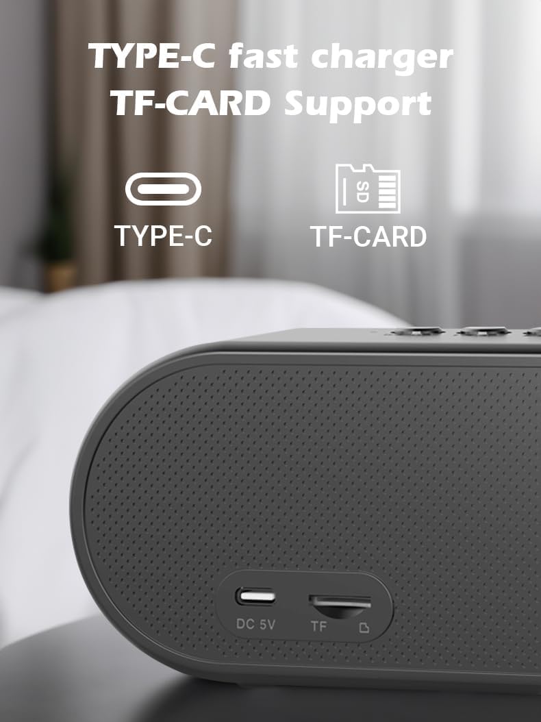 JANCOM Speakers Bluetooth Wireless Bluetooth Audio Cloth Speaker Plug-in Mini Stereo Outdoor Bluetooth Speaker Long Battery Life Loud Alarm Clock Digital Alarm Clock for Bedroom Home Office Hotel 4