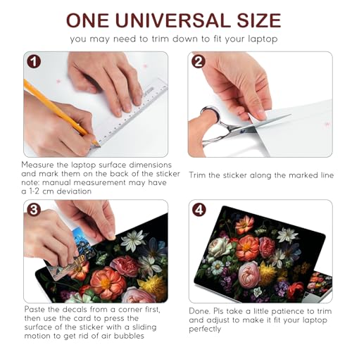 Image of DINKY Laptop Skin Sticker Decal, 12 inch 13 inch 13.3 inch 14 inch 15 inch 15.4 inch 15.6 inch Laptop Universal Reusable Vinyl Skin Stickers Cover Art Decal Notebook PC Personalized Protector-Flora