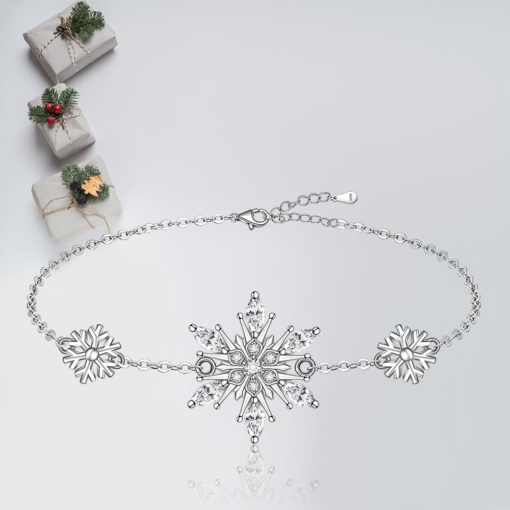 Christmas Bracelet Snowflake Bracelet for Women Sterling Silver Snowflakes Winter Freeze Chain X-Mas Christmas Birthday Gifts - Image 9
