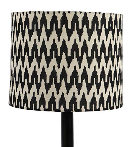 Image of tu casa Table Lamps Black Metal Base with Black /White Cotton (Chevron Print) Shades for Home Decor, Bedrooms, Living Room, Gifting, Diwali Decoration, Dining Space, Study Room, Restaurants (H-19)