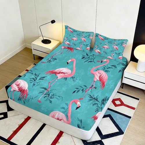 Drap-Housse Microfibre Douce Flamingo 3D Imprimé Palmier 90x200cm
