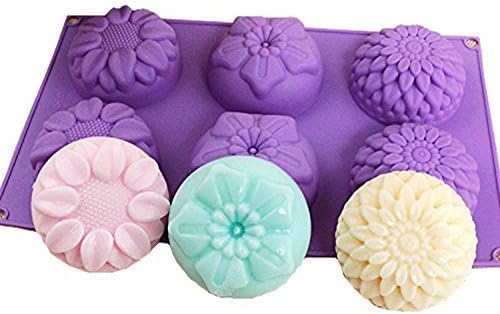 Echodo 6 Cavity Silicone Flower Soap Mold Chrysanthemum Sunflower Mixed Flower Shapes Cupcake Backing Mold for Homemade Soap, Cake, Cupcake, Bread, Muffin, Pudding Cake Molds, Soap Silicone Moulds …