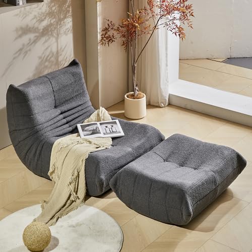 okwish Schlafsofas Relaxsessel mit Rückenlehne und Fußstütze, Lazy Sofa, Indoor-Sitzkissen, Faltbarer Meditationsstuhl, geeignet für Schlafzimmer, Wohnzimmer, Grau