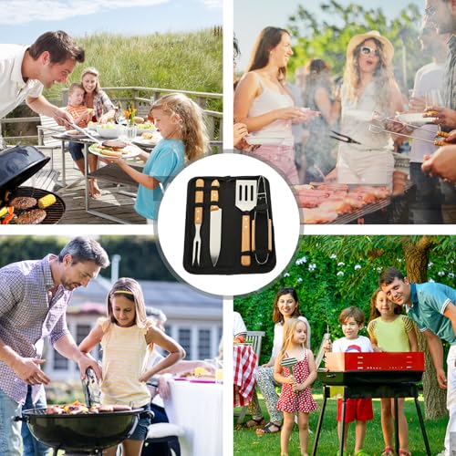 Set portátil de 4 utensilios para parrilla en acero inoxidable miniatura 7