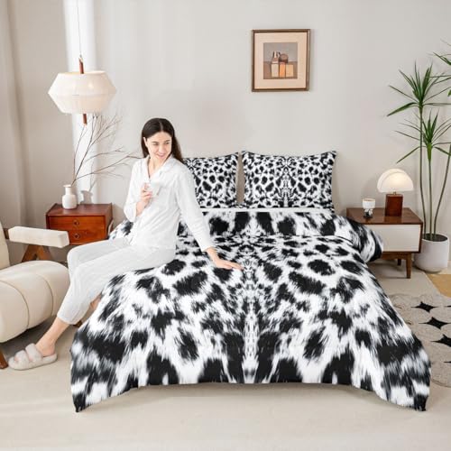 Image of Feelyou Leopard Print Comforter Set for Girls Boys Kids Modern Black White Cheetah Print Bedding Set Reversible Decor Wild Animal Comforter Leopard Fur Duvet Set Full Size Quilt Boys