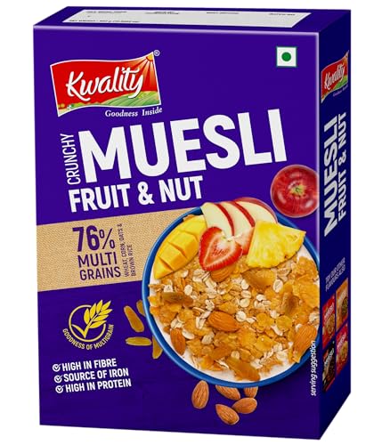 Image of Kwality Crunchy Muesli Fruit And Nut - Goodness Of Multigrain,High In Fibre, Natural And Dried Fruit Pieces Inside 300g x 2 [Pack of 2]