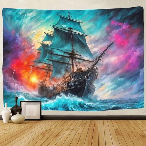 Tenture 3D navire coucher de soleil pour chambre 180x230cm