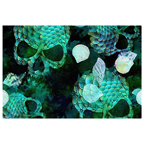 Juego de 1 manteles individuales con diseño de calaveras de sirena para mesa de comedor,...