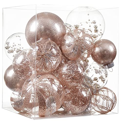 Clear Christmas Ball Ornaments,24ct Shatterproof Plastic Decorative Christmas Ornaments Hanging Xmas Tree Baubles Set with Stuffed Delicate Glittering Decorations for Holiday Party Decor(Rose Gold) - image 1
