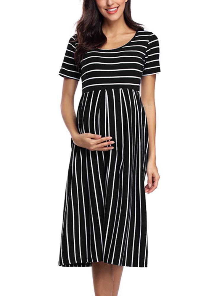 BBHoping Women’s Casual Striped Maternity Dress Short Knee Length Pregnancy Clothes for Baby Shower