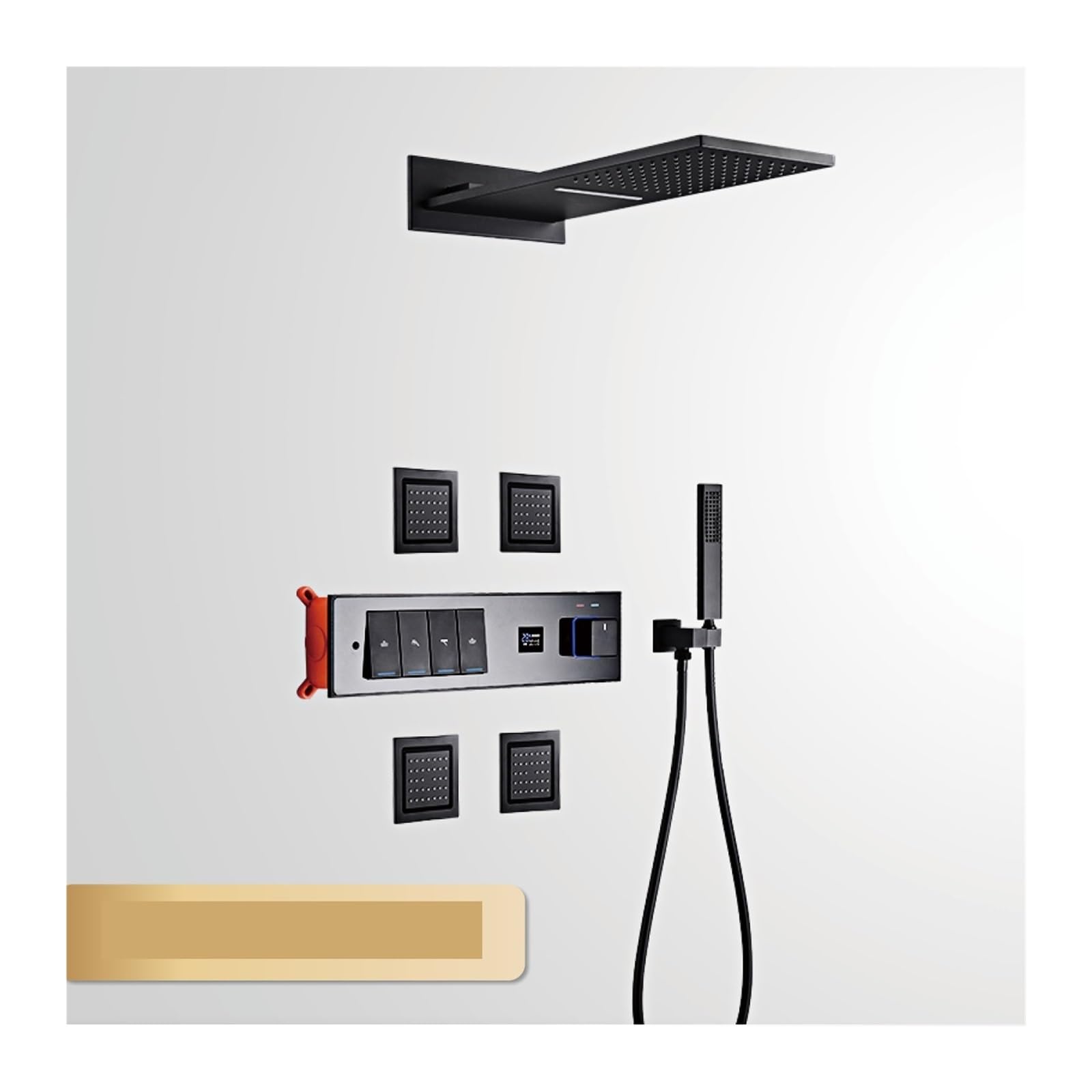 Doccia for Bagno Nero di Fascia Alta, Design a Chiave con Display Digitale intellinte a Parete, Doccia con Doccia Fredda e Calda a Quattro funzioni(Matte Black)