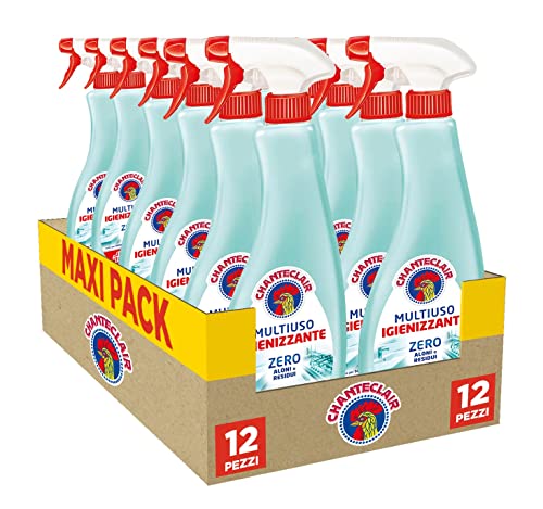 Chanteclair - Desinfectante multiusos - Cero halos y residuos, spray ideal para pequeñas superficies incluso en contacto con alimentos, fuerza e higiene - 12 botellas de 625 ml