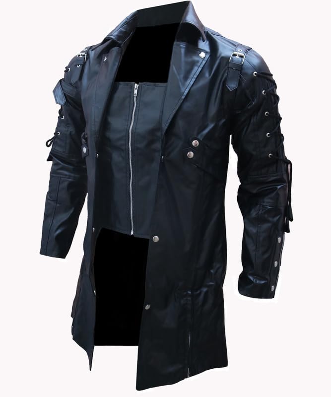 Punk Rave Gotjic Trench Coat - Steampunk Faux Leather Gothic Fashion Military Matrix Coat For Men3