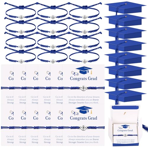 Tondiamo 12 Sets Graduation Compass Bracelets with Card Gift Boxes, Class of 2025 Graduation Gift for College Senior Masters