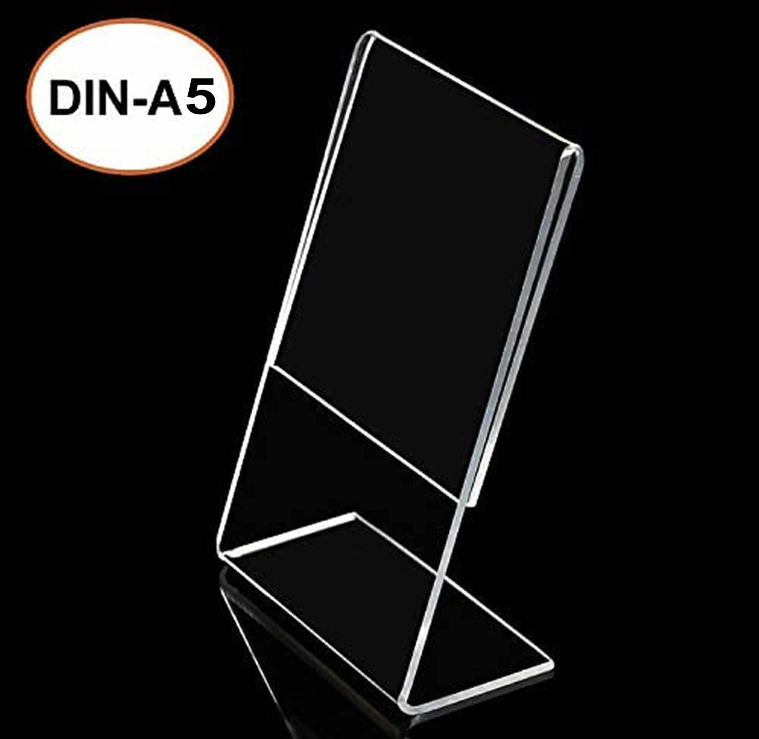 TUKA 50X Porta-avvisi da Tavolo Inclinati, A5 Verticale Espositori, Supporto Pubblicitario da Banco, per Menù, Carta, Informazioni, Documenti e Altro. 2,5mm Acrilico Trasparente, TKD8200-A5-50x