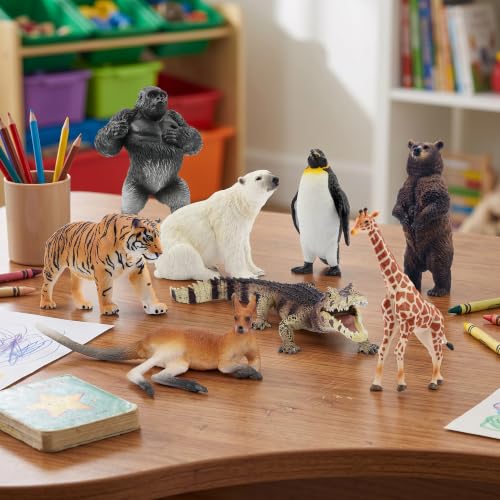 Image of Toymany 9PCS Jungle Animal Figurines for Kids 3-5, Wild Zoo Animal Toys | Plastic animal figures Includes Bear Gorilla Penguin Giraffe Tiger Crocodile Cheetah Cake Toppers Christmas Birthday Gift