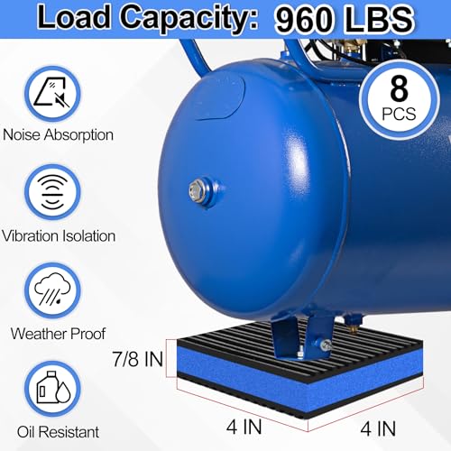 Image of 8 Pack Anti Vibration Pads for Washing Machine 4 inchx4 inchx7 /8 inch, Sound Isolation Vibrating Pad Ribbed Rubber Damping Mat EVA Center for Air Compressors, Conditioner, Treadmill, HVAC Washer Dryer