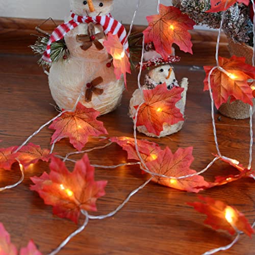 Guirnalda de otoño iluminada Decoración de Acción de Gracias, Guirnalda con pilas Hojas de arce con luces, Cadena de luces de otoño de boda Decoración para el hogar Decoraciones para interiores y ext