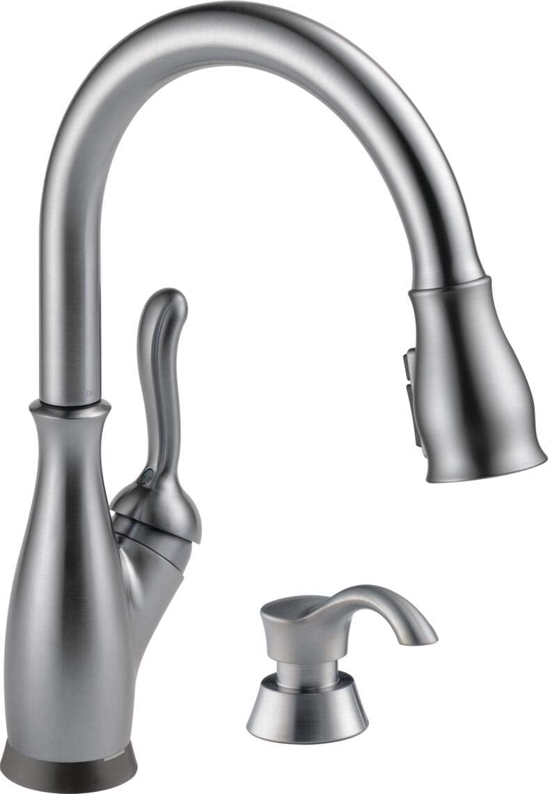 DELTA Faucet Leland VoiceIQ Single-Handle Touch Kitchen Sink Faucet with Pull Down Sprayer, Alexa and Google Assistant Voice Activated, Smart Home, Kitchen Soap Dispenser, Arctic Stainless