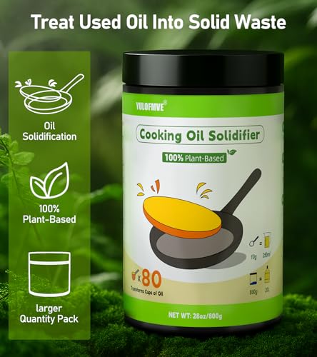 Image of Cooking Oil Solidifier Powder, 28 oz Solidifies Up to 80 Cups from Mess, 100% Plant-Based Grease Hardener for Easy Disposal, No Clogged Drains, for Frying Oil and Bacon Grease