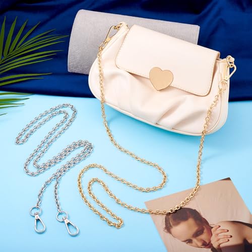 46"/118cm Purse Chain Straps Replacement Flat Chains with Buckles Set Handle Replacement Crossbody Shoulder Straps for DIY Purse Handbag Purse Straps Replacement 2 Pcs3