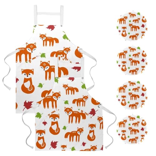 Tablier de cuisine pour herboristerie et bistrot motif renards et feuilles