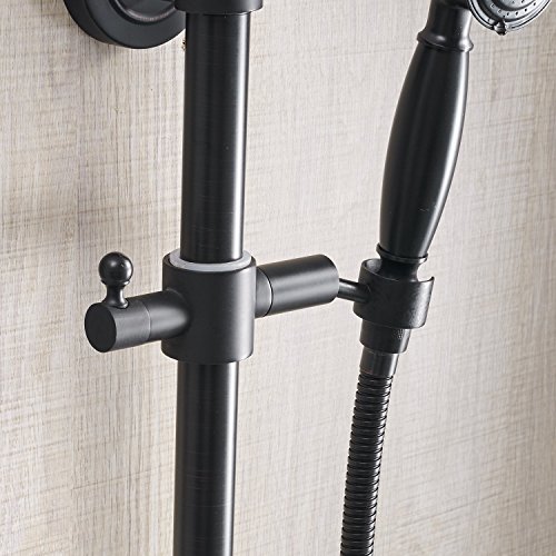 Juego de sistema de ducha lluvia con acabado bronce cepillado, grifo para baño con 2 mandos, duchador redondo de 8 pulgadas y ducha de mano miniatura 4