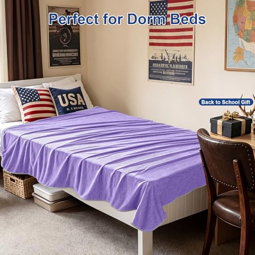 Image of KMUSET Cooling Blanket Twin XL (60 inchx90 inch), Double Sided Summer Cooling Blankets for Hot Sleepers & Night Sweats, Breathable Soft Lightweight Blanket for Dorm Room Essentials, Beach & Travel Lavender