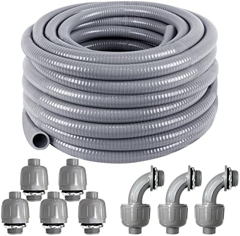 1/2inch 50ft Electrical Conduit Kit,with 5 Straight and 3 Angle Fittings Included,Flexible Non Metallic Liquid Tight Electrical Conduit(1/2" Dia, 50 Feet)