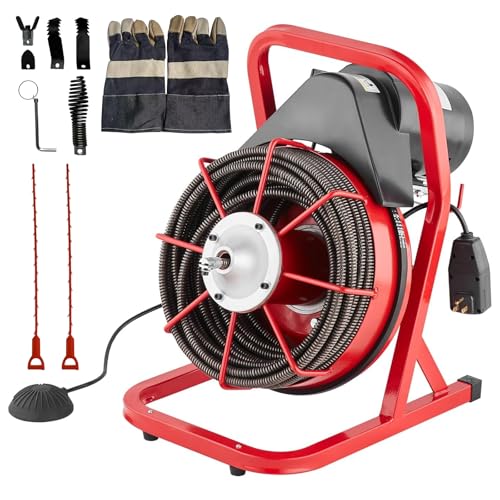 75FT x 1/2in Drain Cleaner Machine, 400W Electric Drain Snake with 6 Cutters & Foot Switch for 1" to 4" Pipes, Heavy Duty Sewer Auger for Sinks, Toilets, Showers
