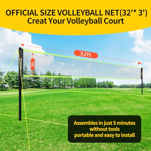 32ft Portable Outdoor Volleyball Net Set for Backyard Beach with Adjustable Poles, Durable, Soft PU Volleyball & Pump, Carry Bag - Easy Set Up & Durable by Olybeaka - Used condition - Image 7
