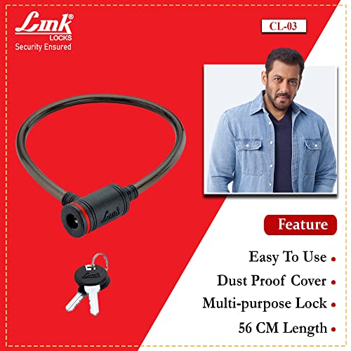 Link Multipurpose Cable Key Lock 100 Cm Length for Cycles, Bikes, Helmets Or Scooters Assorted Colour | 2 Keys | 1 Lock | Cl-03 (Pack of 1) 2 51qiaSuZBvL