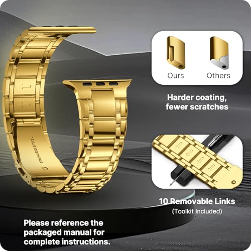 Image of Fullmosa Metal Bands With Case [Watch NOT Included] Compatible Apple Watch Strap 49mm,Steel Apple Watch Band for iWatch Ultra 3 /2 /1,49mm,Golden