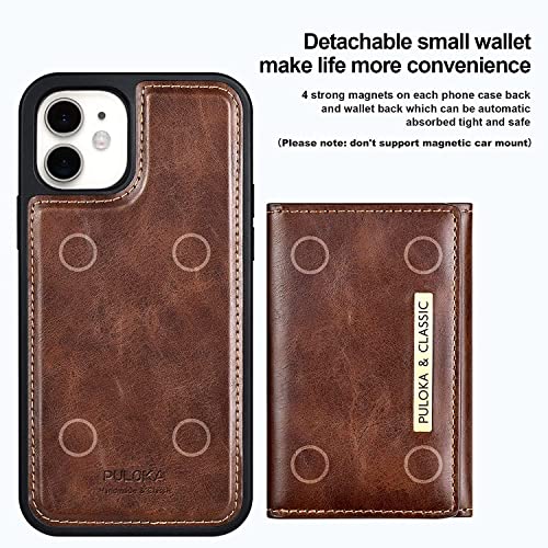 Image of PULOKA Compatible for iPhone 11 Pu Leather Wallet Case Cover with 5 Card or Cash Slot Magnetic Detachable 2 in 1 Removable Smart Case - Brown