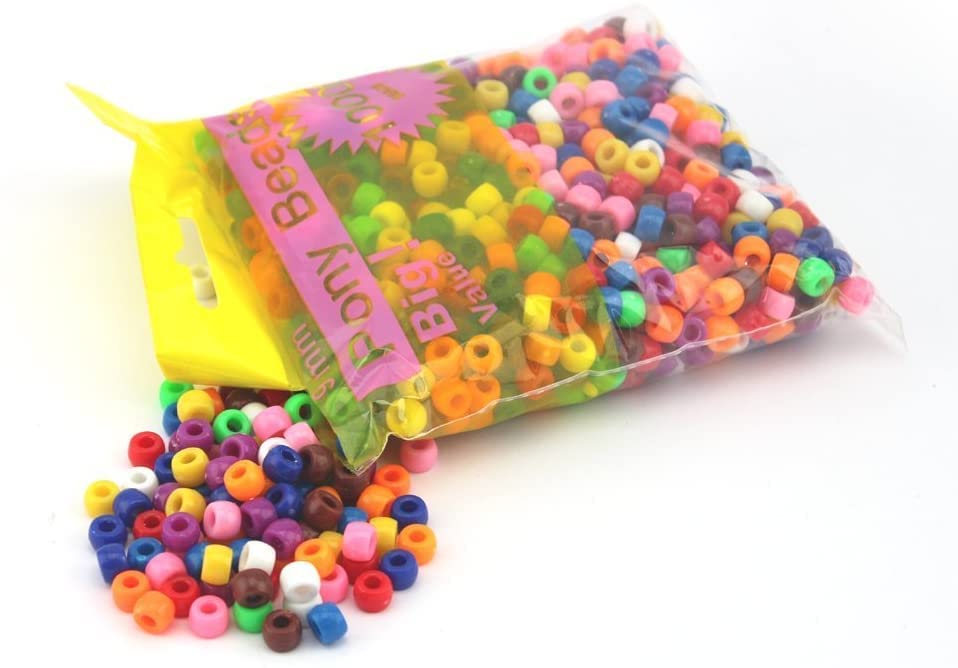 arkCRAFT Plastic Pony Beads Assorted Colours - 1000Pcs (Bright)