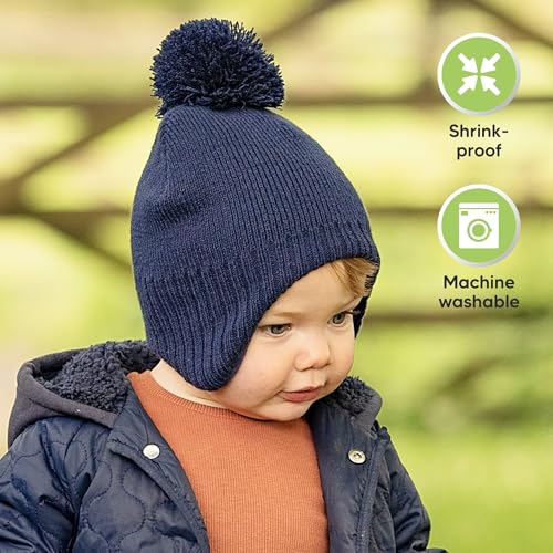 Image of Baby Beanie Winter Hat 6-36 Months - Cute Pom Winter Baby Hats with Earflaps, Soft & Stretchy Knit Toddler Beanies for Infant, Newborn 6-36 Months Boys, Girls, Cozy, Warm Fall Essentials (Cream, M)
