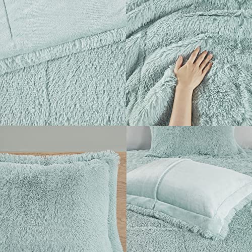 Intelligent Design Malea Soft Shaggy Faux Fur Cozy Comforter Set, Modern All Season Down Alternative Bedding With Matching Sham, King/Cal King, Aqua 3 Piece #TOP5