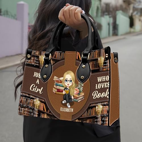 Personalized Book Lover Leather Bag, Just A Girl Who Loves Book Handbag With Name, Books Purse, Gifts For Readers, Writer3