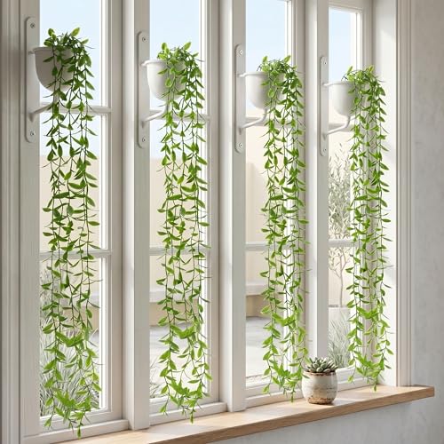 Image of Dekorly 75CM Artificial RainFlow Ivy Hanging Vines (Pack of 4) | Lush Green Cascading Creeper for Home & Balcony Decor(4, Green Tail Vines)