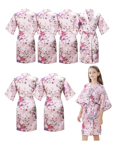 6Pcs Girls Silky Robes Birthday Girl Spa Party Wedding Bridal Party Flower Girl Robe Kimono