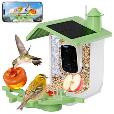 Smart Bird Feeder with Camera, AI Identify & Auto Capture, 2K HD Live Video Bird House with Camera, Instant Arrival Alerts, Cloud Storage Videos, Ideal Gift for Bird Lovers
