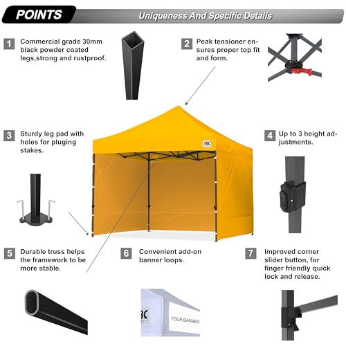 Image of ABCCANOPY Heavy Duty Easy Pop up Canopy Tent with Sidewalls 10x10, Gold