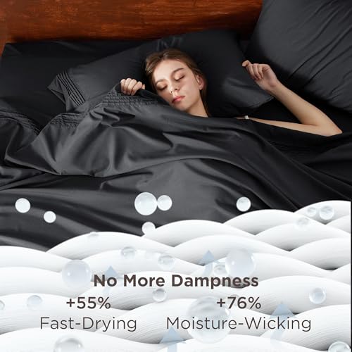 Image of Bedsure Deep Pocket Full Size Bed Sheets Set - Fits Mattresses Up to 21 Inches Thick - 4 Piece GentleSoft Bed Sheets, Moisture Wicking, Soft & Cooling Bedsheet & Pillowcases, Easy & Secure Fit, Black