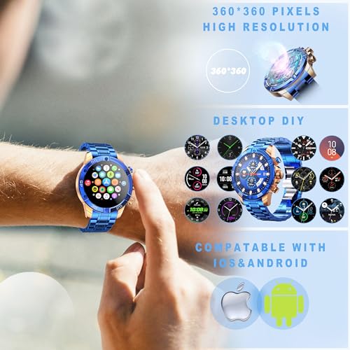 Men's Smart Watch Round HD 1.53" Gold Blue Smart Watches for Men, Multiple Sports Modes, Bluetooth Voice Call. Available for iOS and Android - Image 4