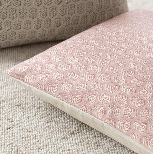Image of Foindtower Set of 2 Decorative Neutral Floral Print Throw Pillow Covers Vintage Accent Farmhouse Cushion Covers Boho Home Decor for Sofa Couch Chair Bedroom Living Room Outdoor,22x22 Inch,Light Pink